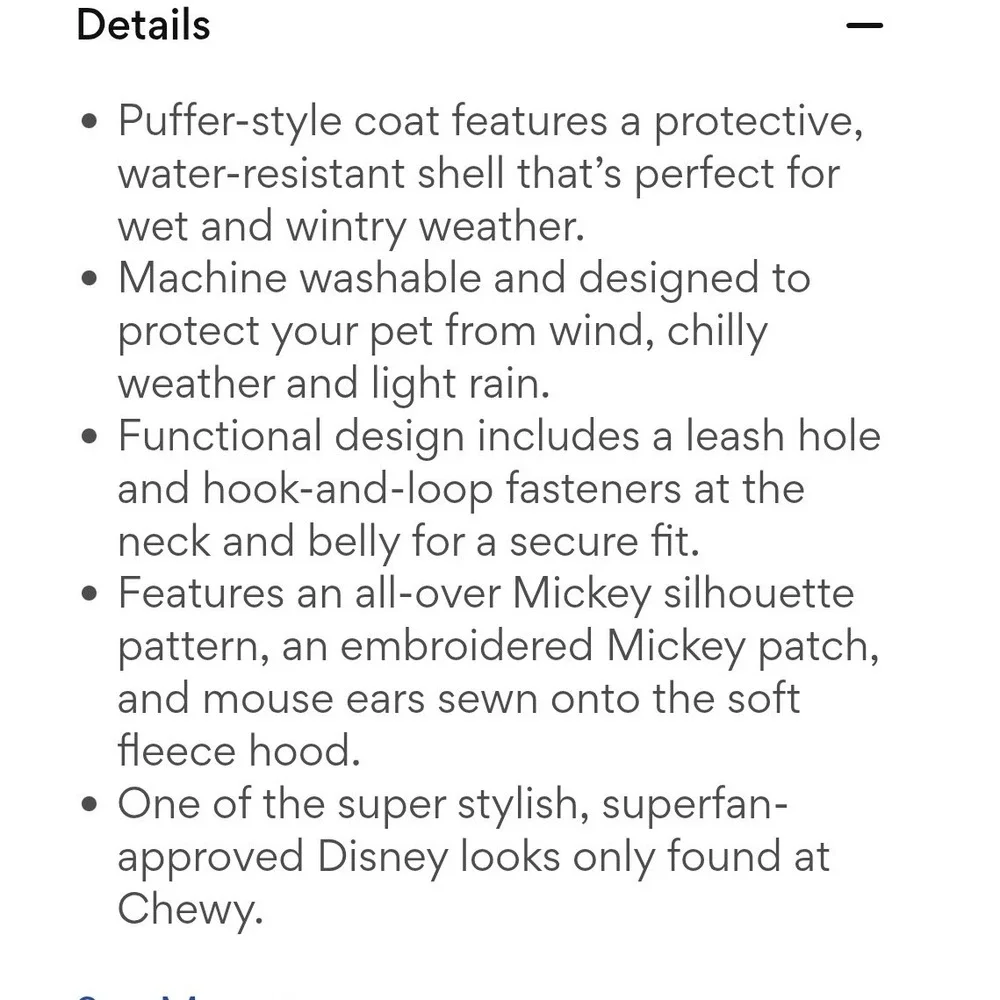 Disney Chewy Mickey Mouse Pet‎ Puffer Coat Gray Blue XL Dog Jacket SKU 264611